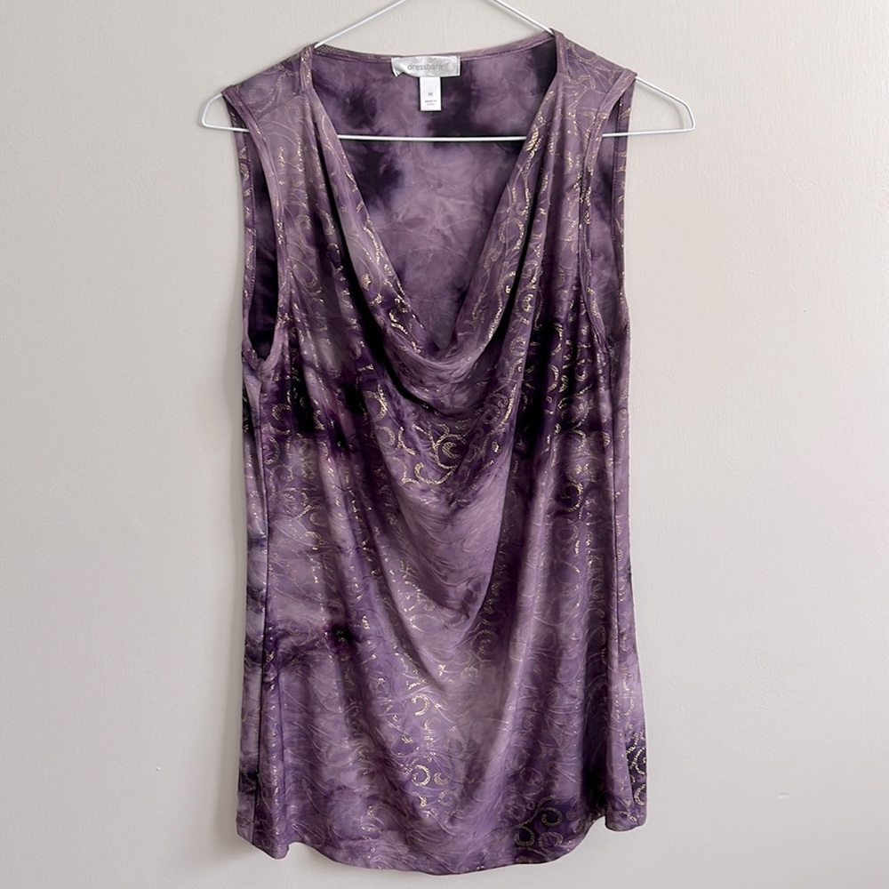 Sleeveless dressy top by DressBarn. Size M. Gold & purple.